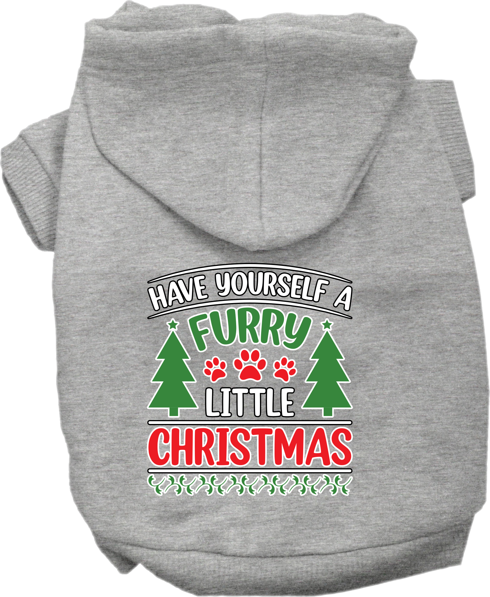 Furry Little Christmas Screen Print Dog Hoodie Grey Size 4X